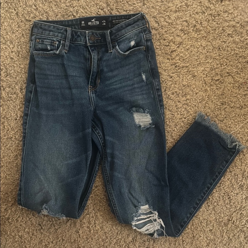 Hollister Blue Ankle Cropped Jeans with Distressed Details
